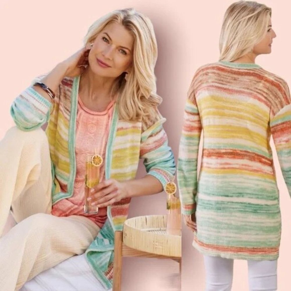 Soft Surroundings Juniper Multi Stripe Open Front… - image 1